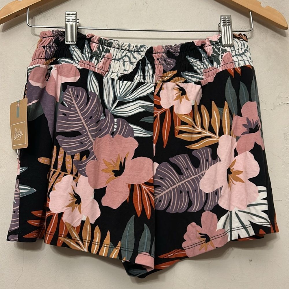 Bixby Nomad black floral elastic tie waist shorts Size L ( 12-14 ) New - Picture 2 of 7